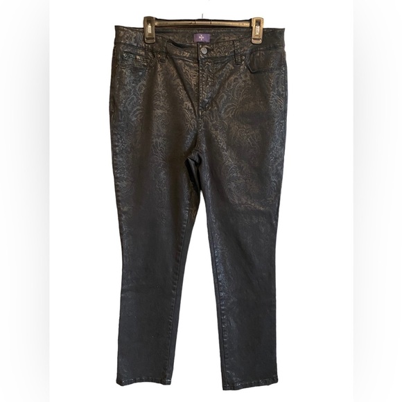 NYDJ Woman’s Waxed Black Lift Tuck Technology Skinny Jean Pants, Size 14 - Picture 2 of 12